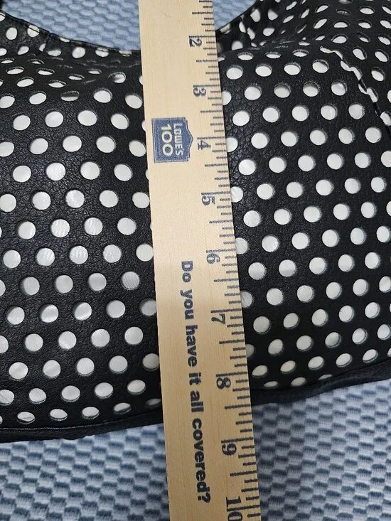 NWT BCBGMAXAZRIA Black & White Perforated Polka Dot Hobo Bag - Vegan Leather - Picture 10 of 12